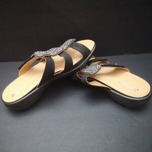 Revere Catalina Ladies Size 39 Onyx Black w/ Embellishments Slip On Sandals